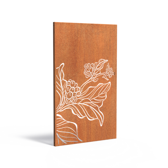 Cortenstahlzaun mit Ausschnitt: Blatt