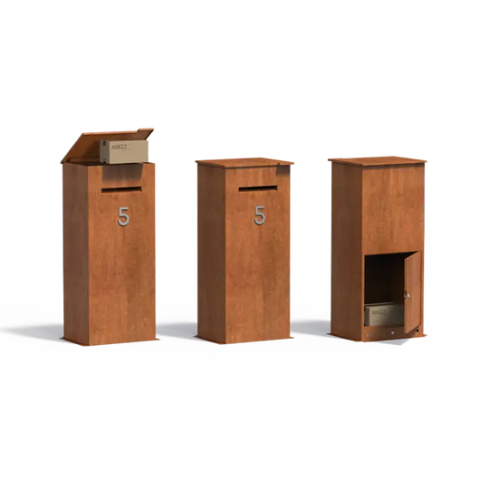 Briefkasten aus Cortenstahl - Briefe und Pakete Modell