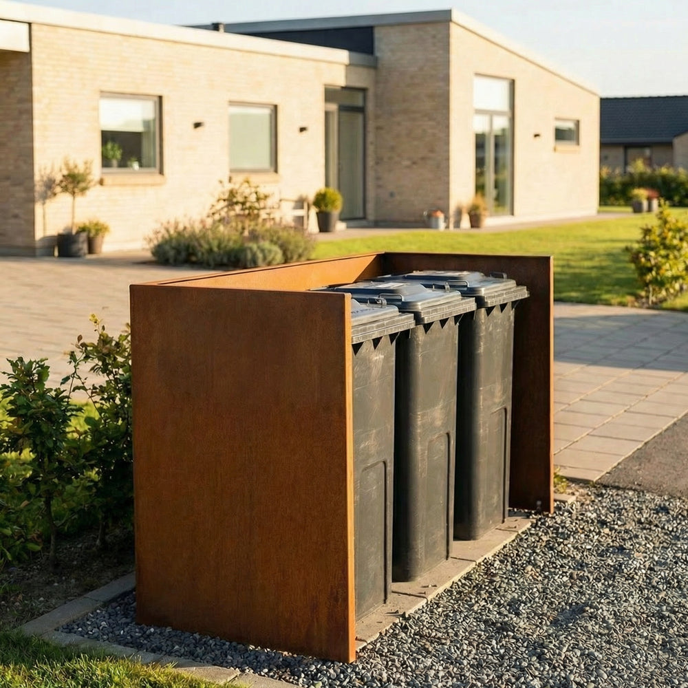 Mülltonnenverkleidung aus Cortenstahl - schlichtes Modell