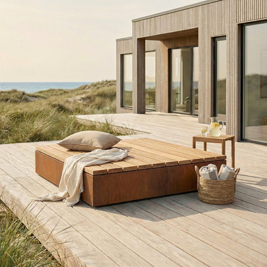 Quadratische Bank/Plattform aus Cortenstahl