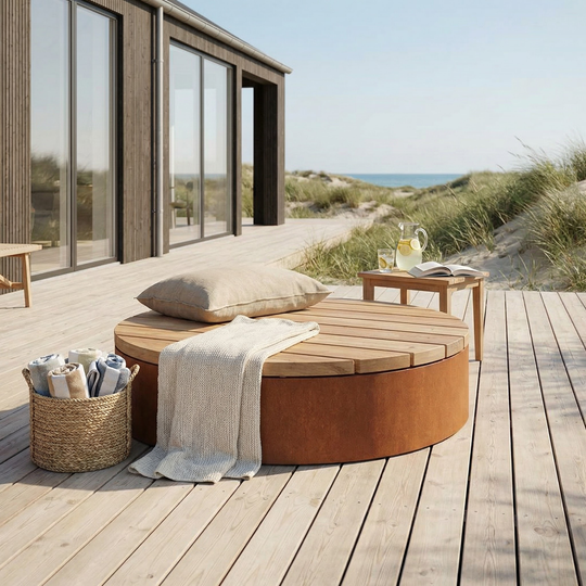 Runde Bank/Plattform aus Cortenstahl