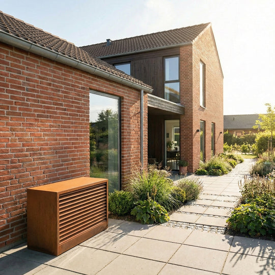 Wärmepumpenabdeckung aus Cortenstahl, geriffeltes Modell