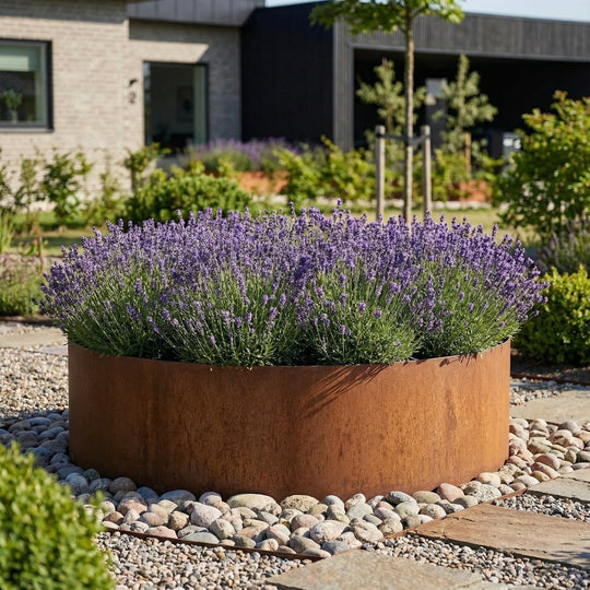 Runde Beeteinfassung aus Cortenstahl - hohes & großes Modell