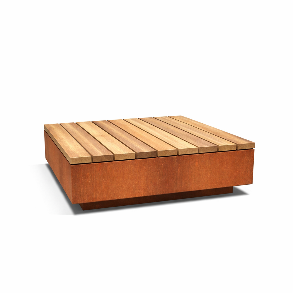 Quadratische Bank/Plattform aus Cortenstahl