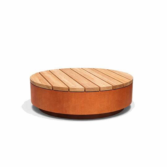 Runde Bank/Plattform aus Cortenstahl